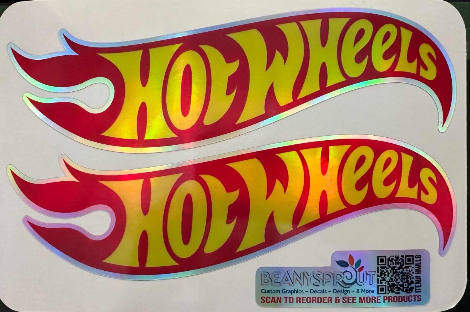 2 Hot wheels logo Holographic films 8″l x 2.5″h (each decal) decal sticker