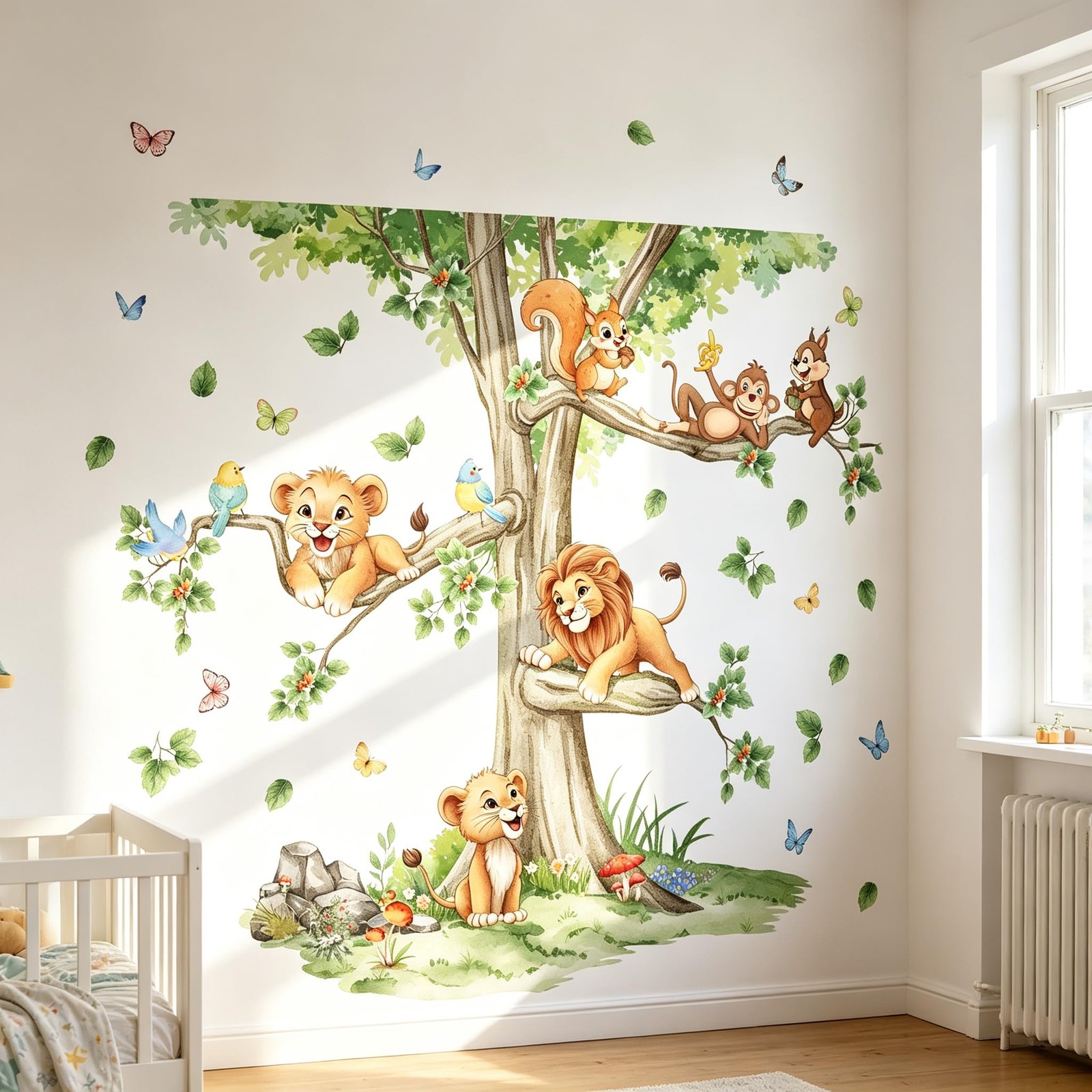 Large Tree Wall Decals with Woodland Animals, Peel and Stick Wall Stickers fo…