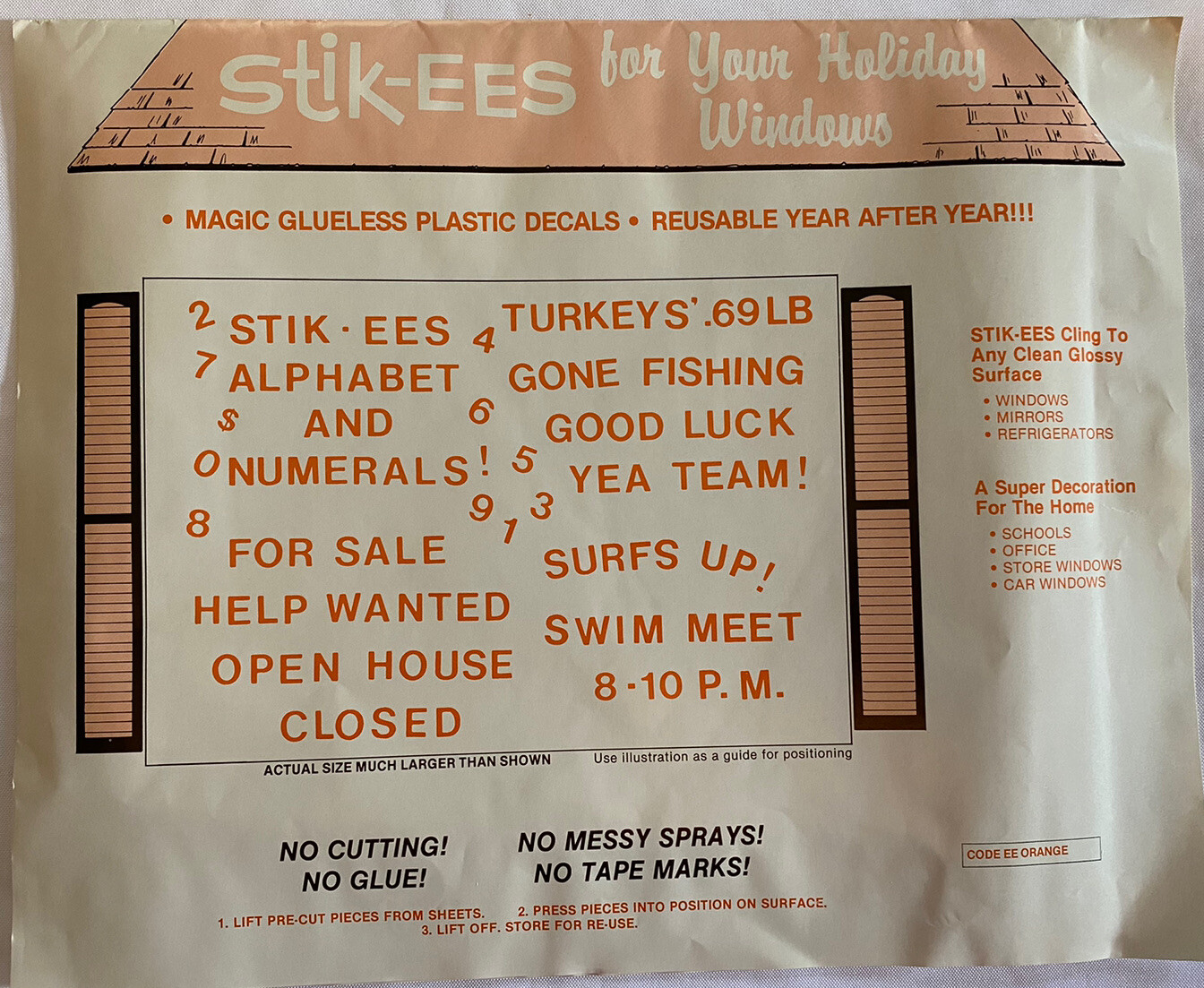 Orange 2 inch Letters & Numbers Window Clings Vintage Stik-EES Vinyl Decals NEW