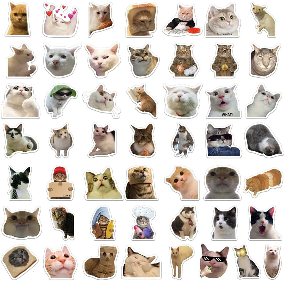 50PCS Funny Cat Meme Stickers – Cute Cat Expression Waterproof Vinyl Pack