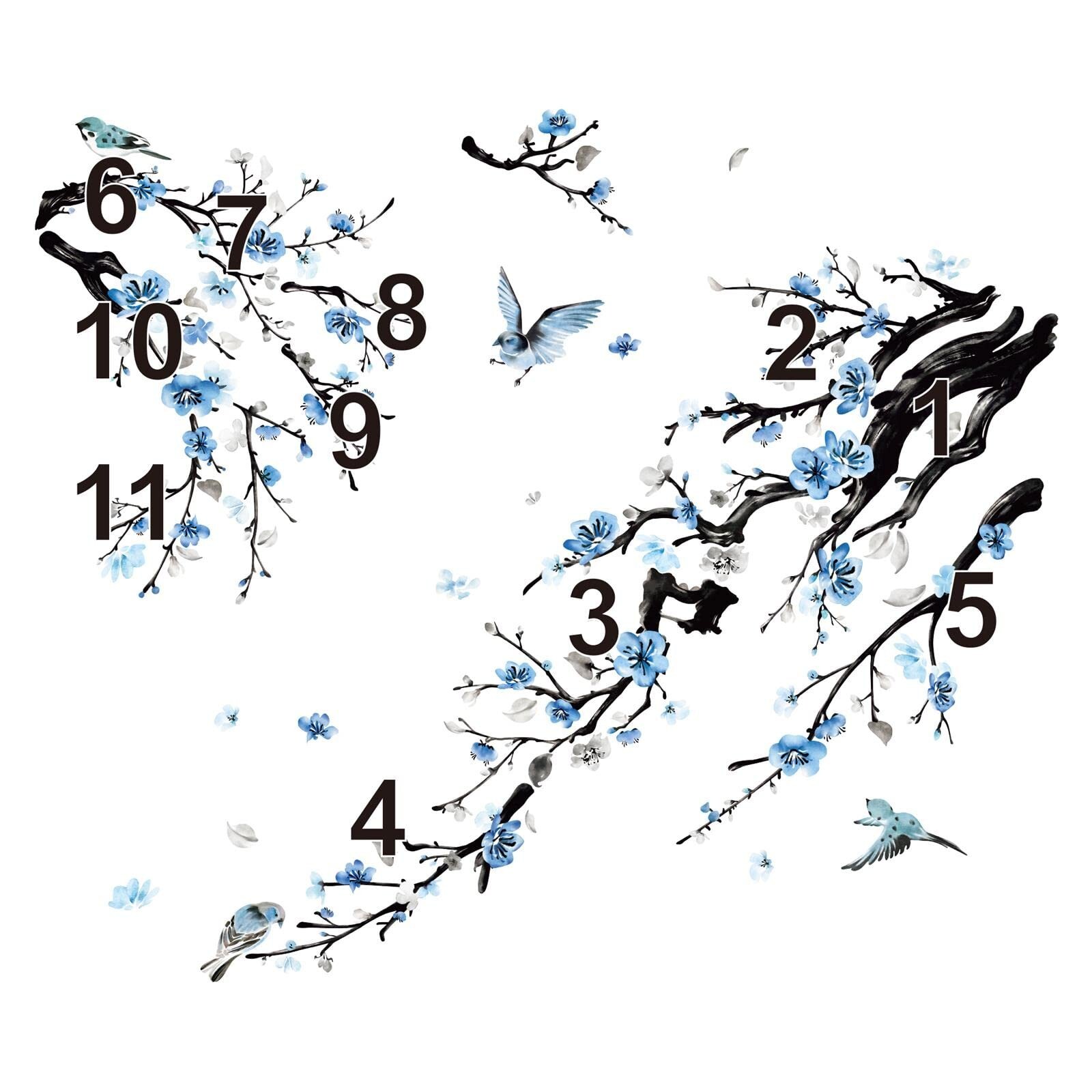 wondever Watercolor Flower Tree Branch Wall Stickers Blossom Blue Floral Bird…