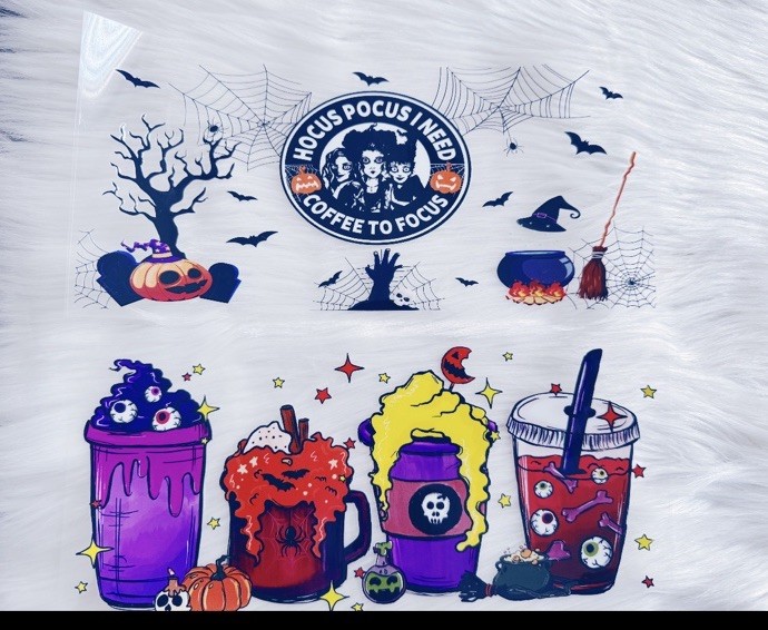 Halloween UV DTF Cup Wraps for 16 oz Glass Cups, 2 Sheets Transfers Hocus Pocus