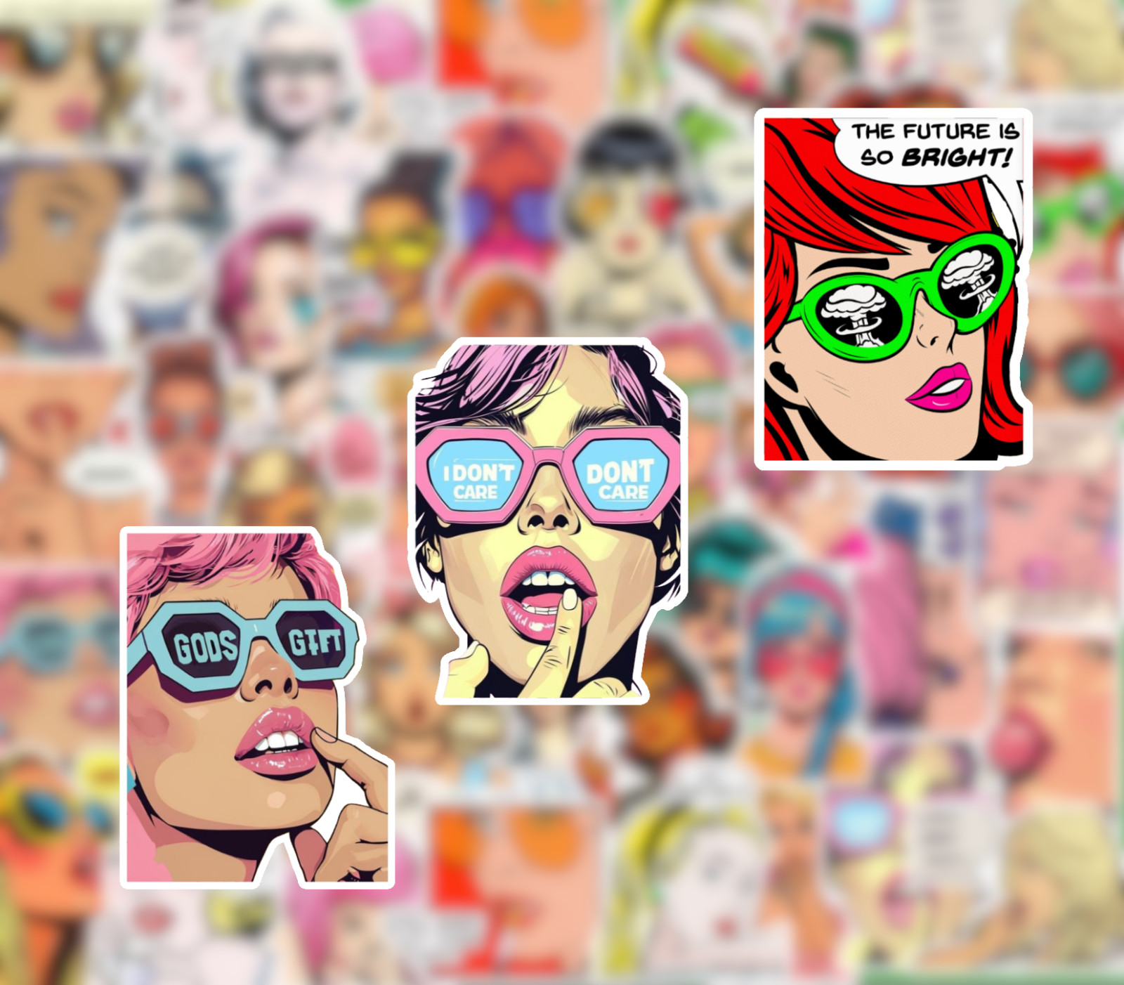20/40 Piece Pop Art Girls Sticker Pack – Matte Vinyl – Sexy Funny Women