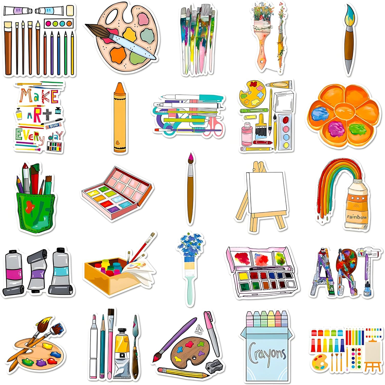 Art Painting Stickers, 100Pcs Paint Palette Stickers Paint Brushes Sticker Pigme