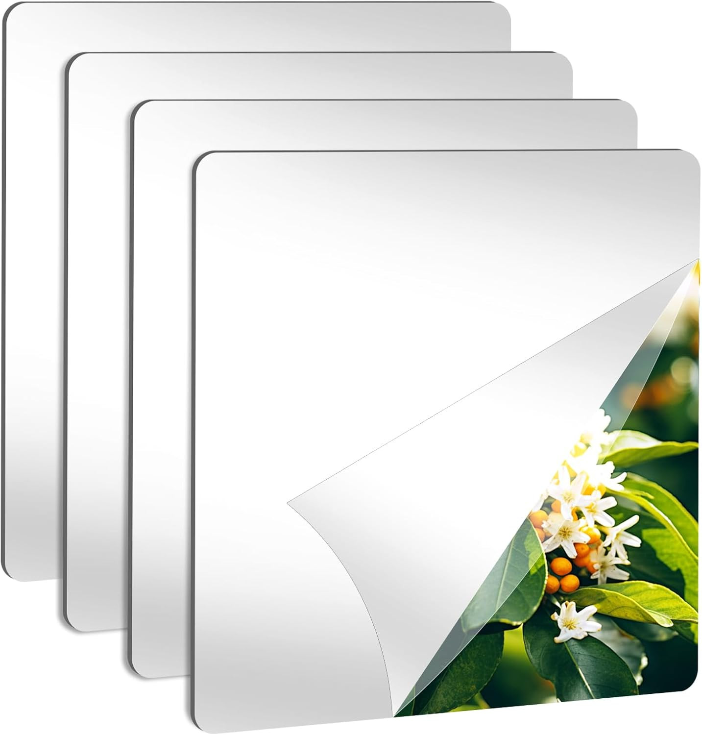 LXCREAT 4 Pack Peel and Stick Mirrors for Wall, Self Adhesive Square Acrylic