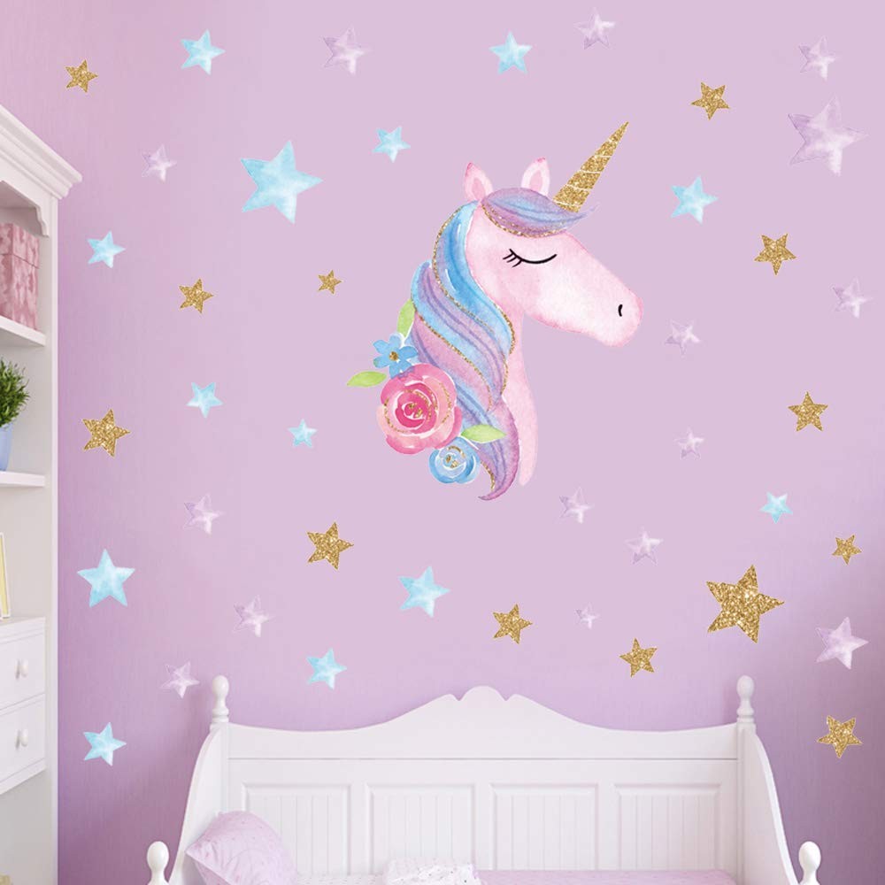 4 Sheets Unicorn Wall Decals Stickers for Girls Room,Large Size Unicorn Wall …
