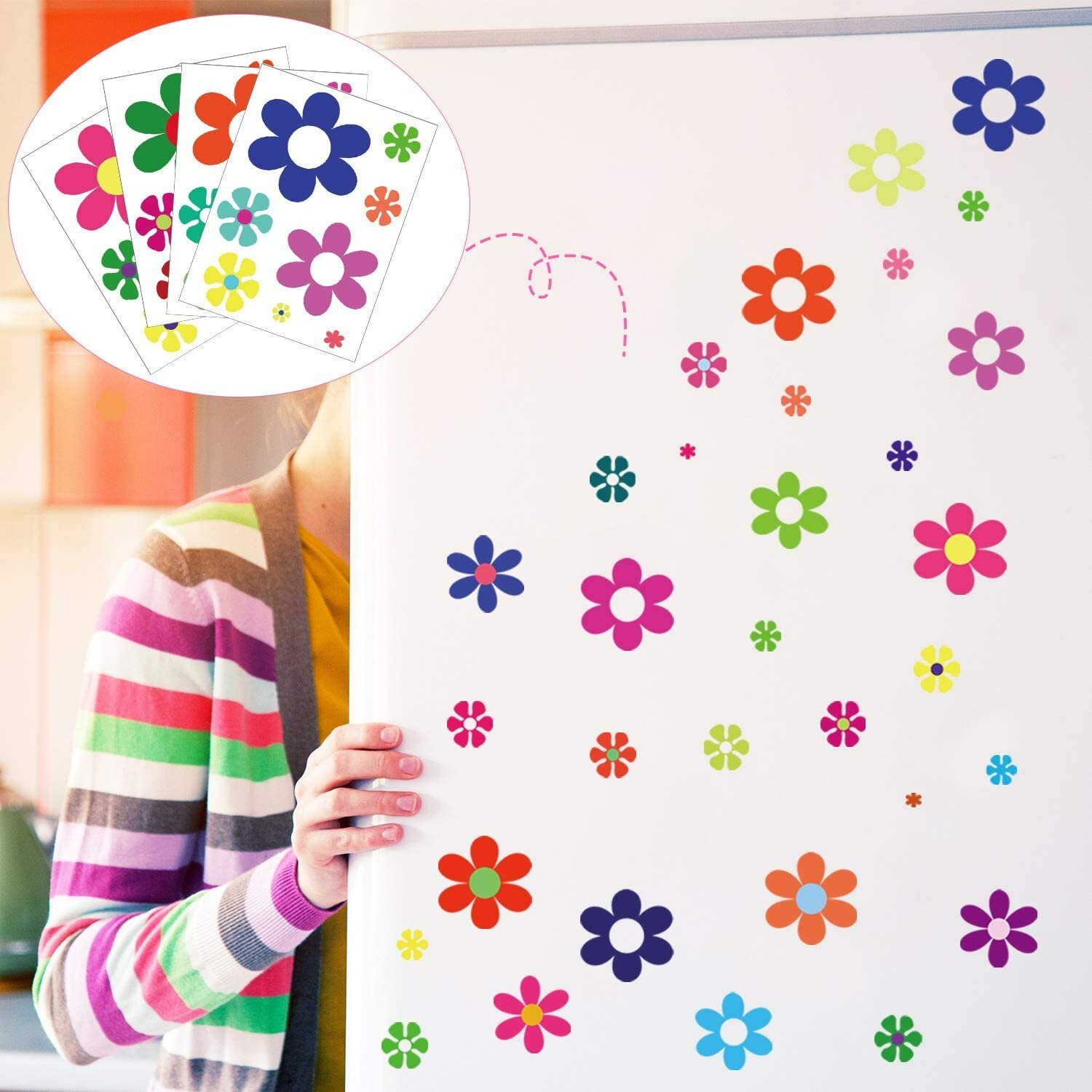 96 Pieces Car Flowers Stickers Multicolored Daisy Hippie Theme Decals Retro