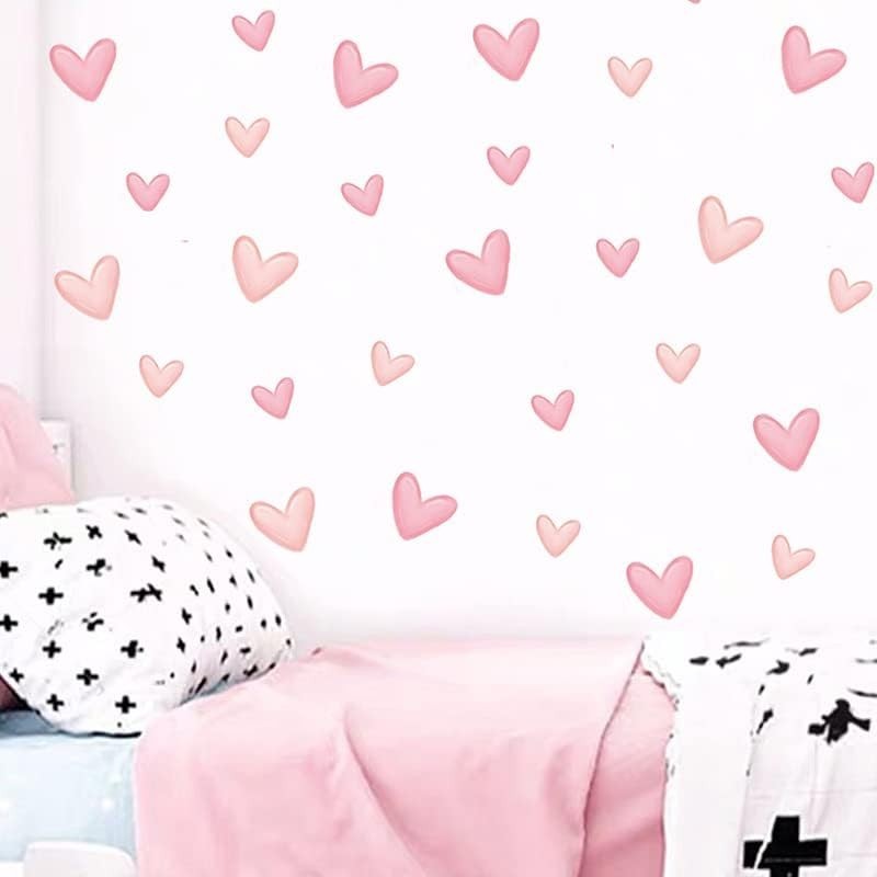 80pcs Pink Heart Shape Wall Stickers for Bedroom Living Room Girls Room Decor…