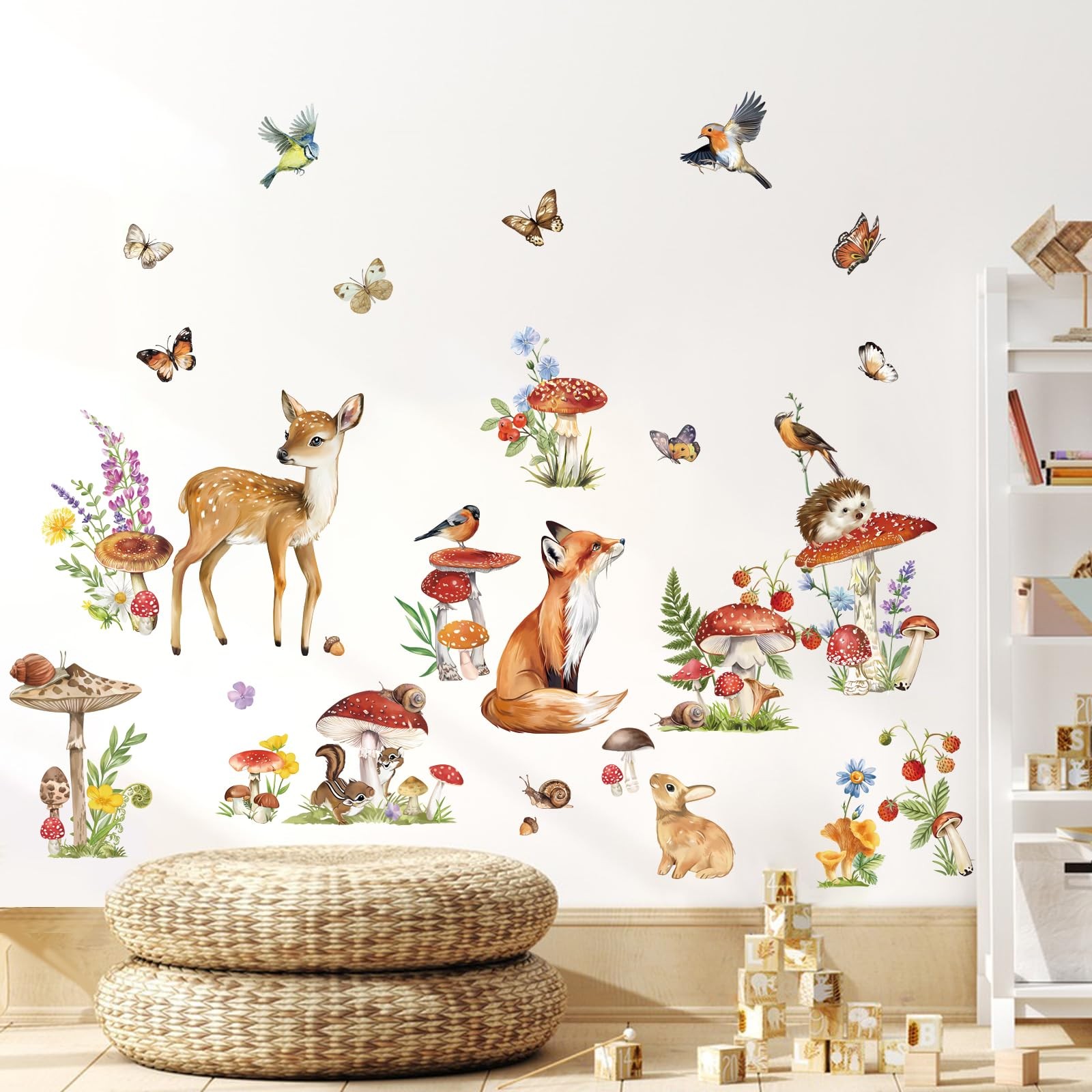 Woodland Animal Wall Stickers Mushroom Deer Fox Peel and Stick Wall Decals fo…