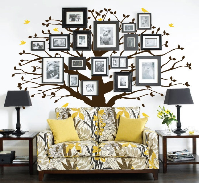 Large Wall Family Tree Decal Photo Branches Nursery with Falling Leaves Birds