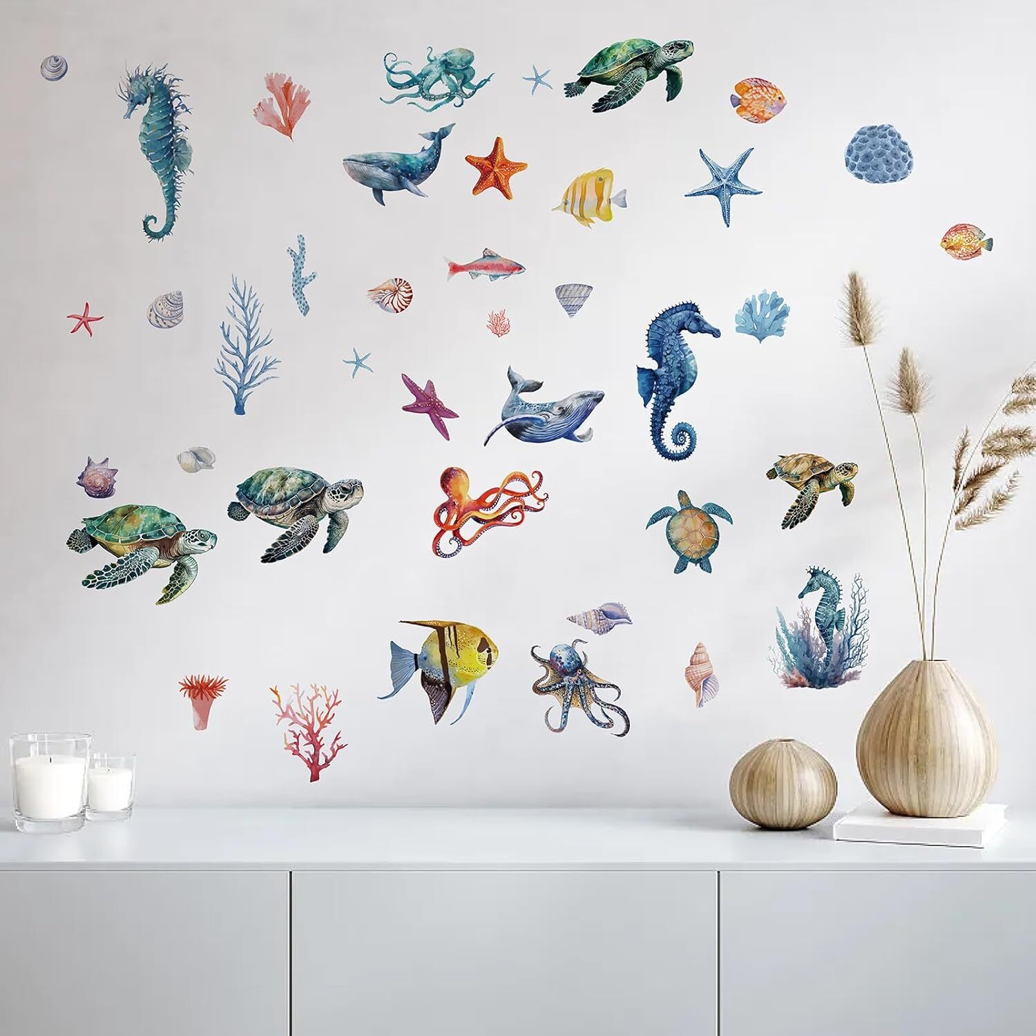 CRASPIRE 8 Sheets Sea Life Window Decals Stickers Ocean 3D Turtle Seahorse Starf