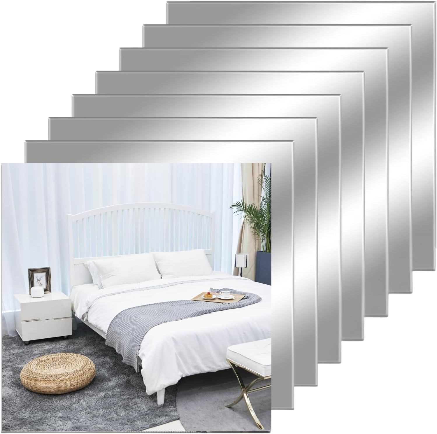 12″ x 12″ Acrylic Flexible Mirror Sheets 12 Pack Self-Adhesive Mirror Tiles