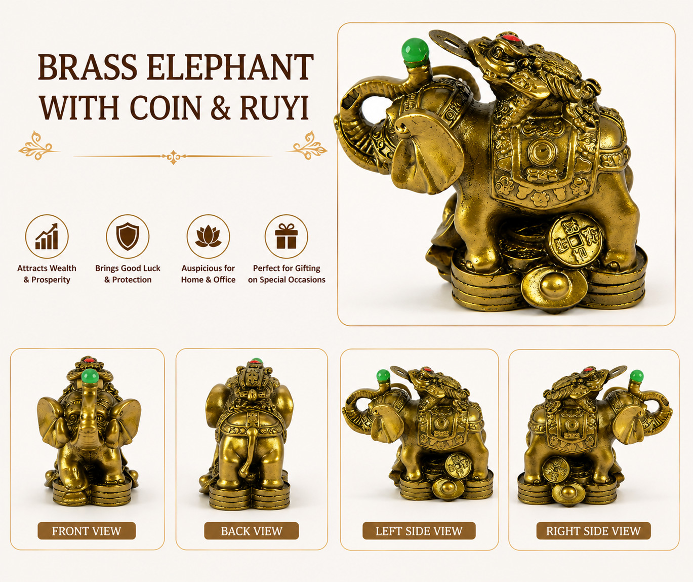 Feng Shui Money Toad Frog on Elephant idol for Wealth, Fortune Great Home Decor