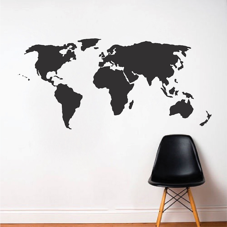 World Wall Decal, Atlas Wall Vinyl, World Map Wall Sticker, Large World Map, f37