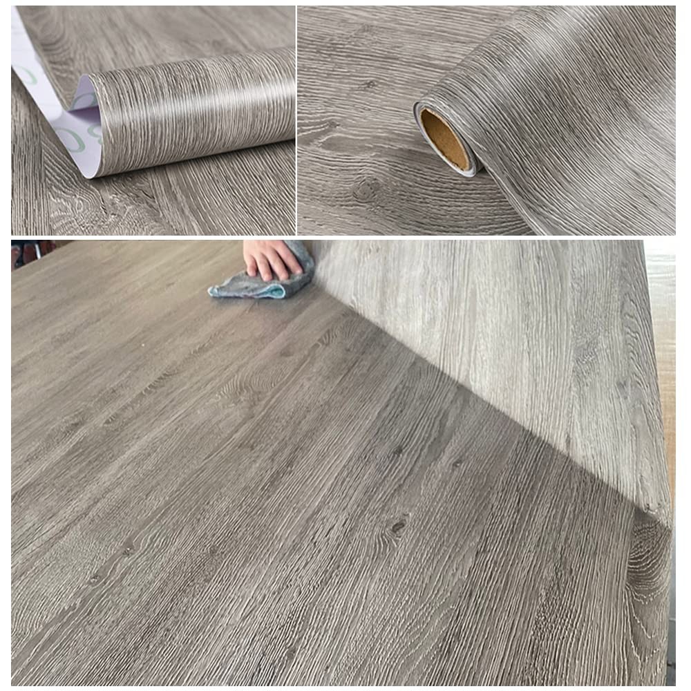 Self Adhesive Vinyl Film Retro Wood Look Furniture Sticker Paper Grey Oak