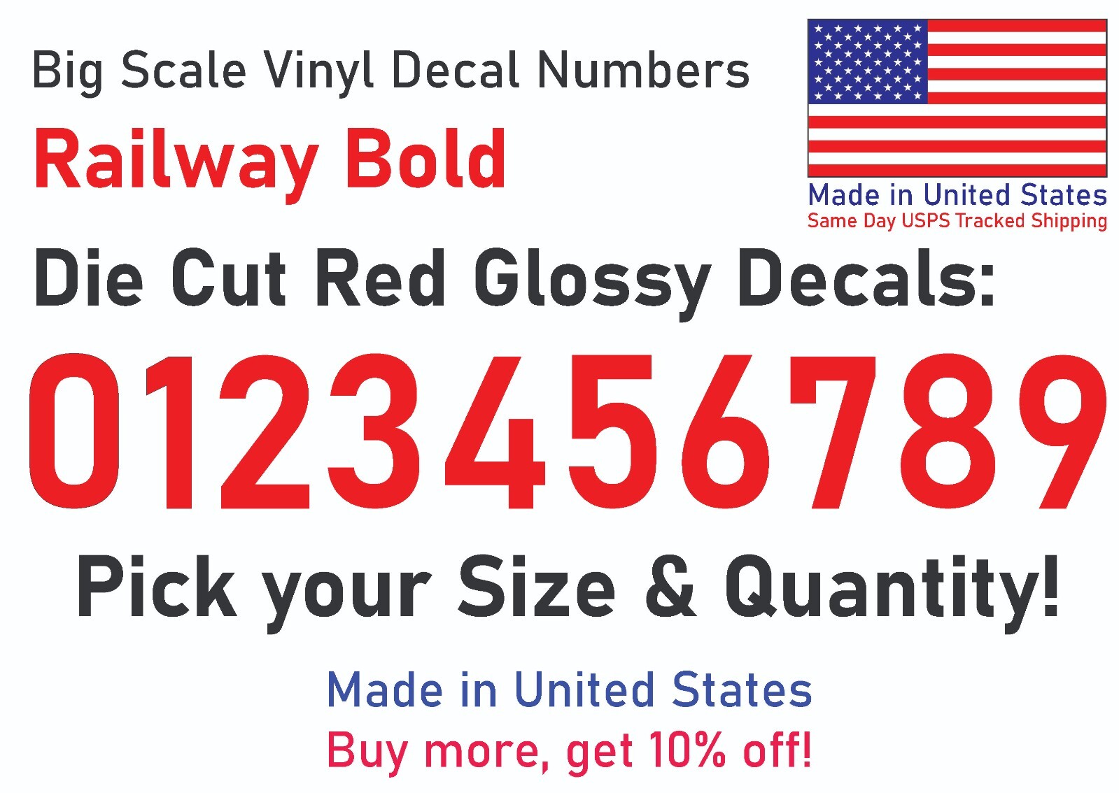 0-10 7″-32″ Big Size Vinyl Die Cut Decal Numbers (Red), 6Yrs Outdoor Film