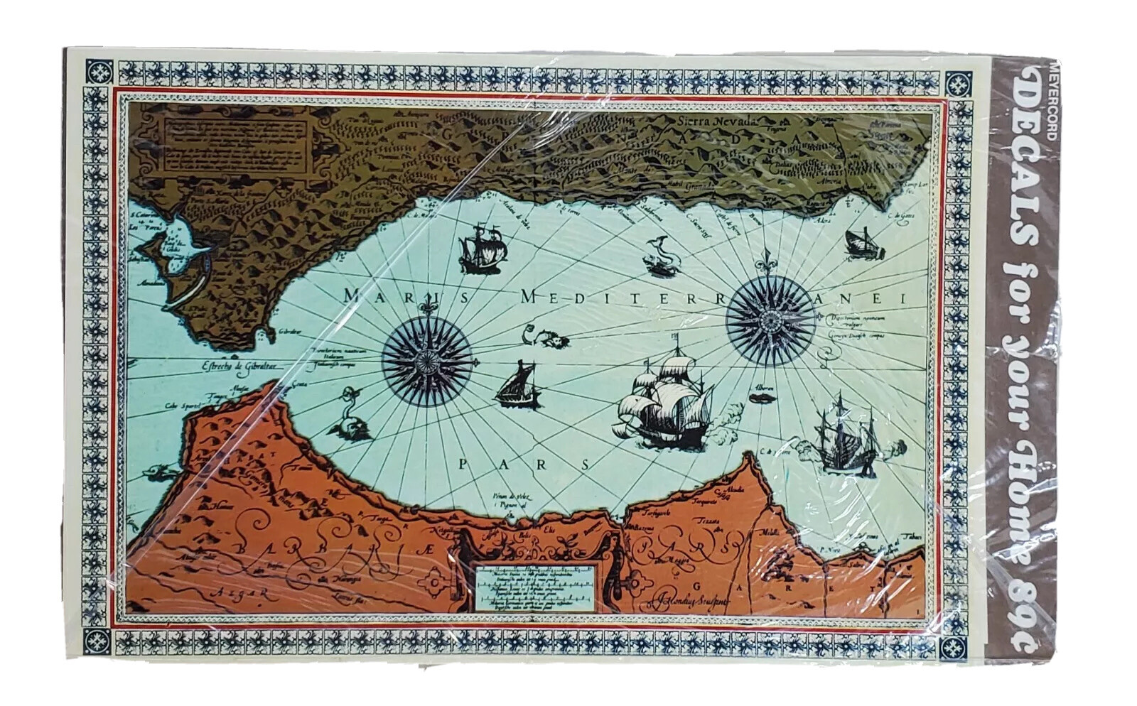 Decal Old World Map Maris Mediterranei Sticker Decor Easy To Use 7 7/8 x 12 Inch