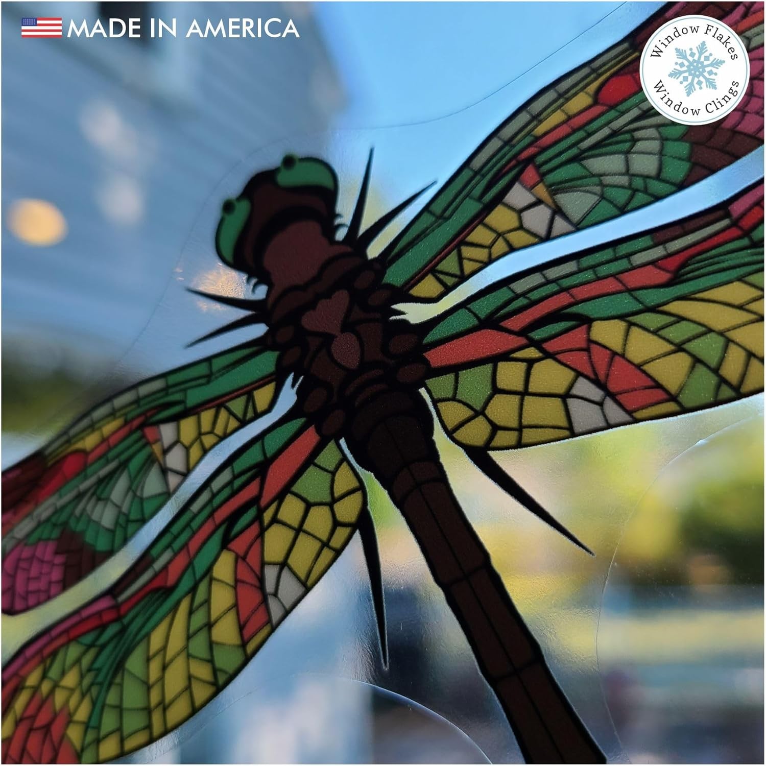 12 Piece Dragonfly Window Cling Decal Set for Bird Safety and Glass Collisions.