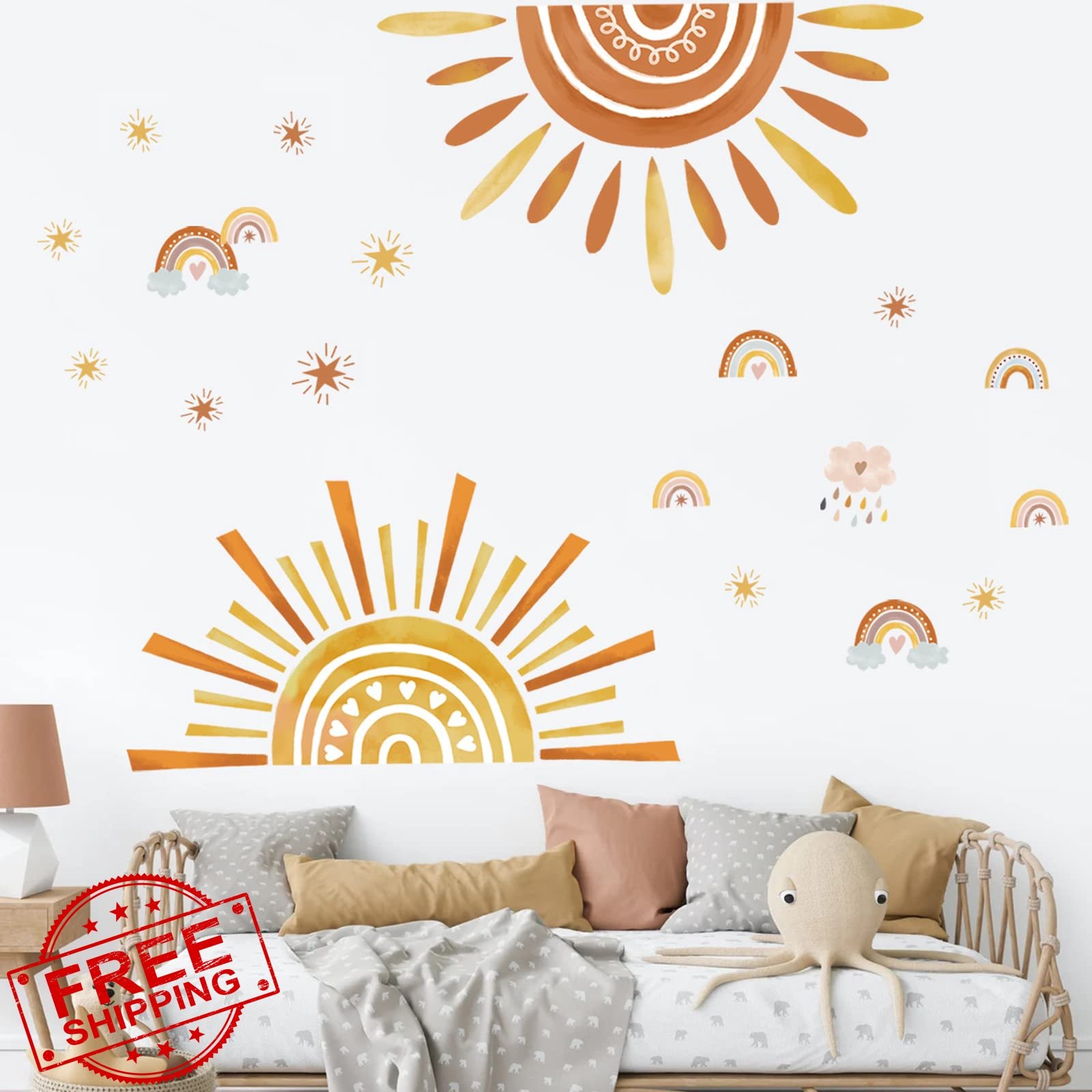 wondever Boho Sun Rainbow Cloud Wall Stickers