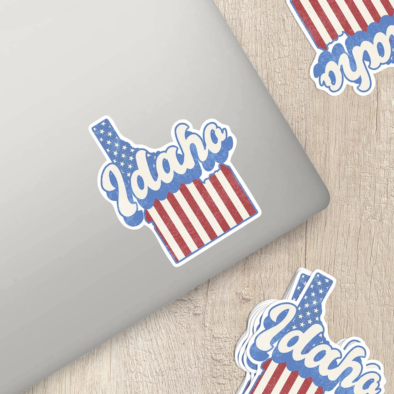Idaho State Sticker with American Flag Background | Weatherproof Vinyl Decal