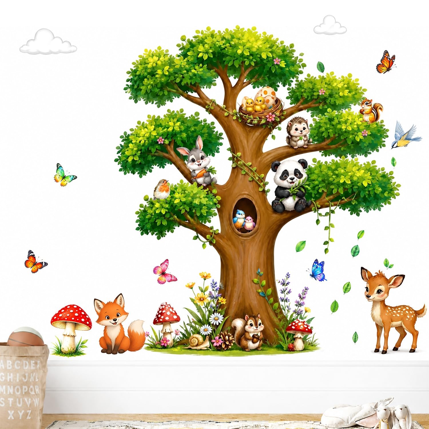 Woodland Animals Tree Wall Decals for Kids Large Tree Wall Decal with Fox Dee…
