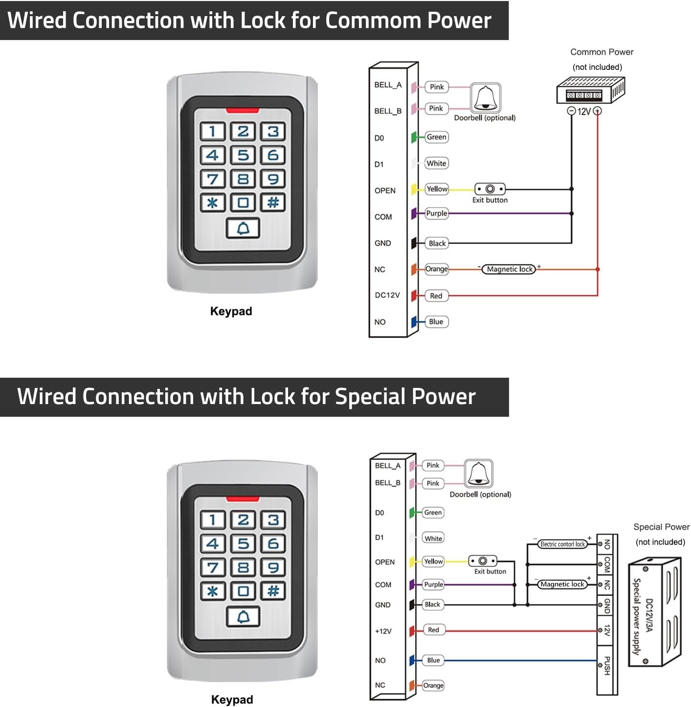 Wired Access Control Keypad Waterproof Keyless Entry System for Garage Door