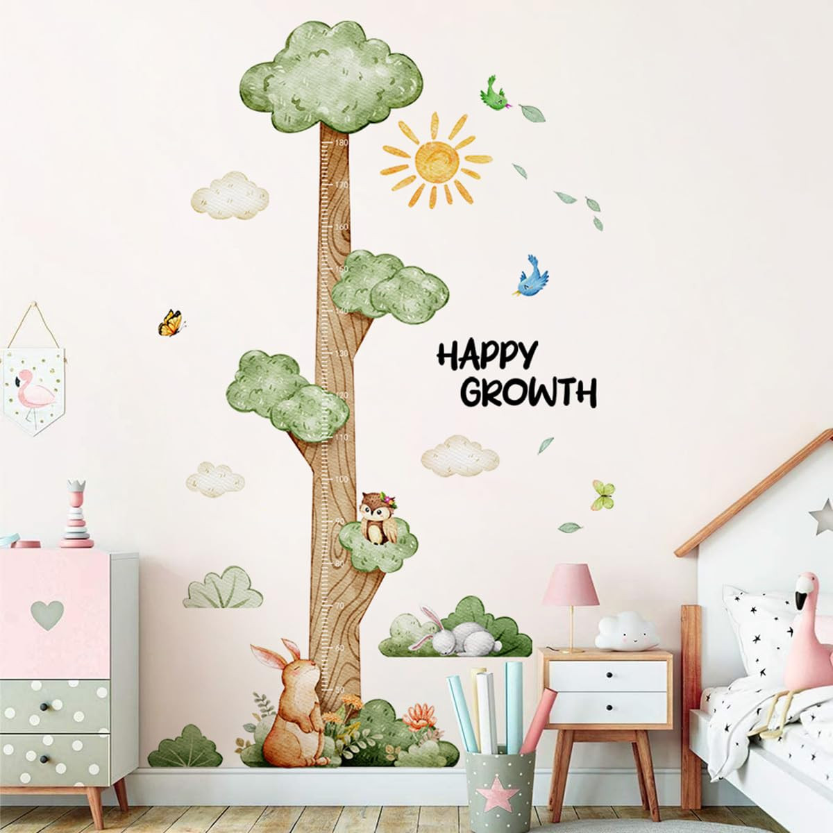3D Cartoon Height Growth Chart for Kids Wall Stickers Removable DIY Jungle Anima
