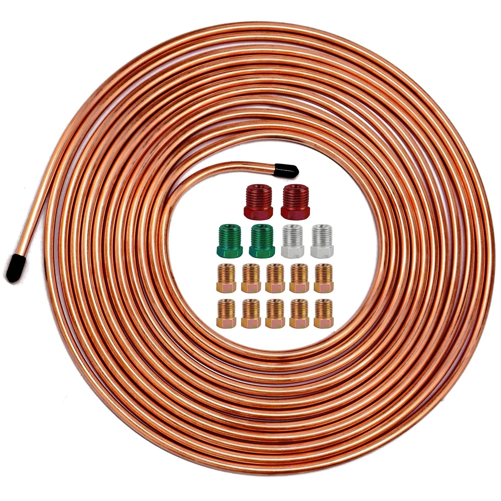 3/16″ Brake Line Kit – 25 Feet Copper Coated Brake Tube, Rust-Proof Tubing Ro…