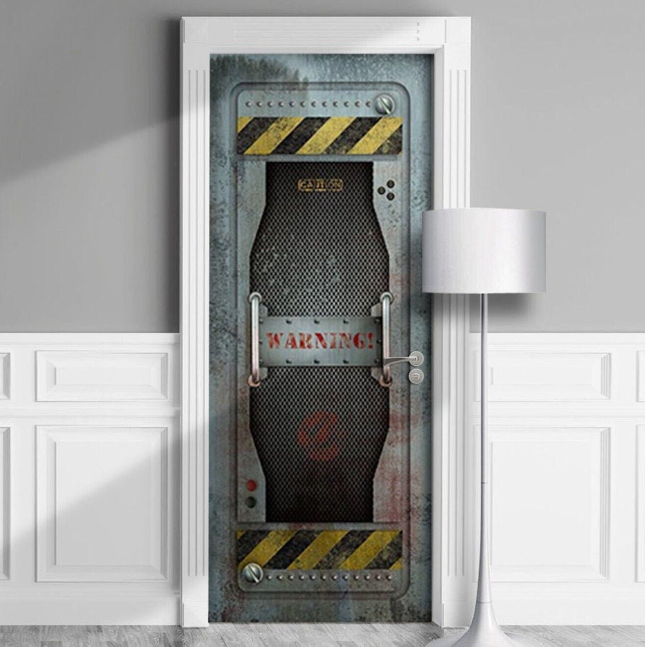 Armored Gate to Bunker – Door Mural Sticker, Laminated Decal, Single Piece