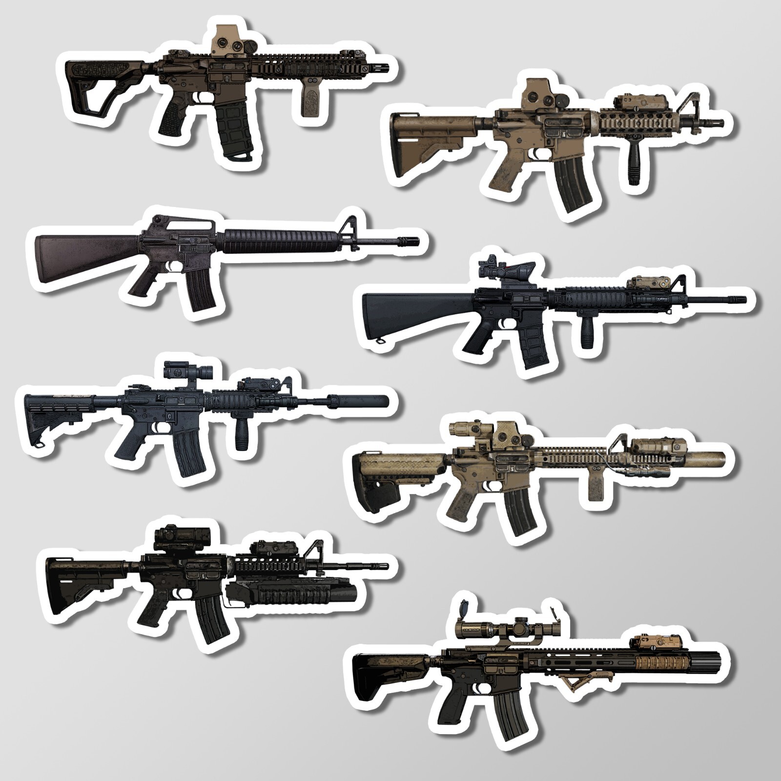 8 Piece M4 / M16 Rifle Group Decal Glossy Vinyl Sticker Approximately 4″ Width