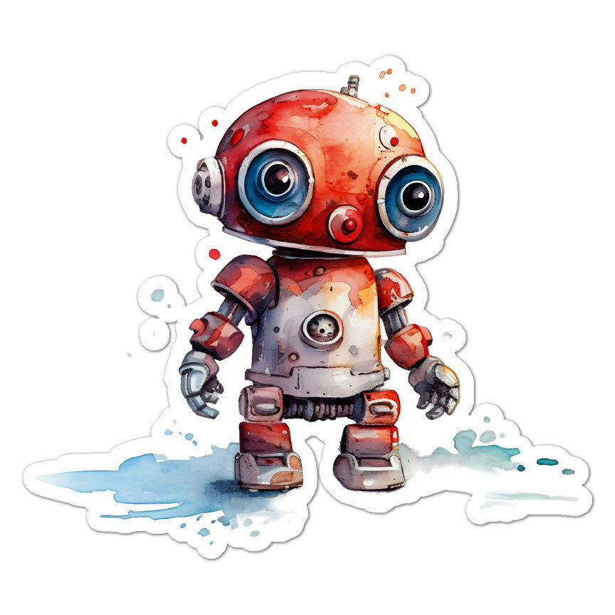 Cute Robot, Vinyl Decal Sticker, Indoor Outdoor, 3 Sizes, #9957