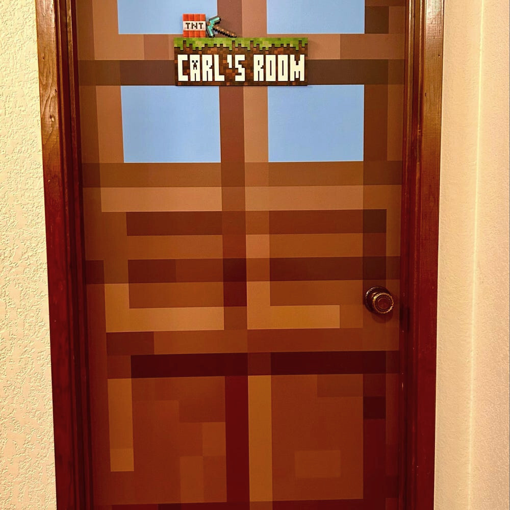 Pixel Door Mural, Gamer Sticker Cover, Children’s Room Decor, 1 piece, Laminated