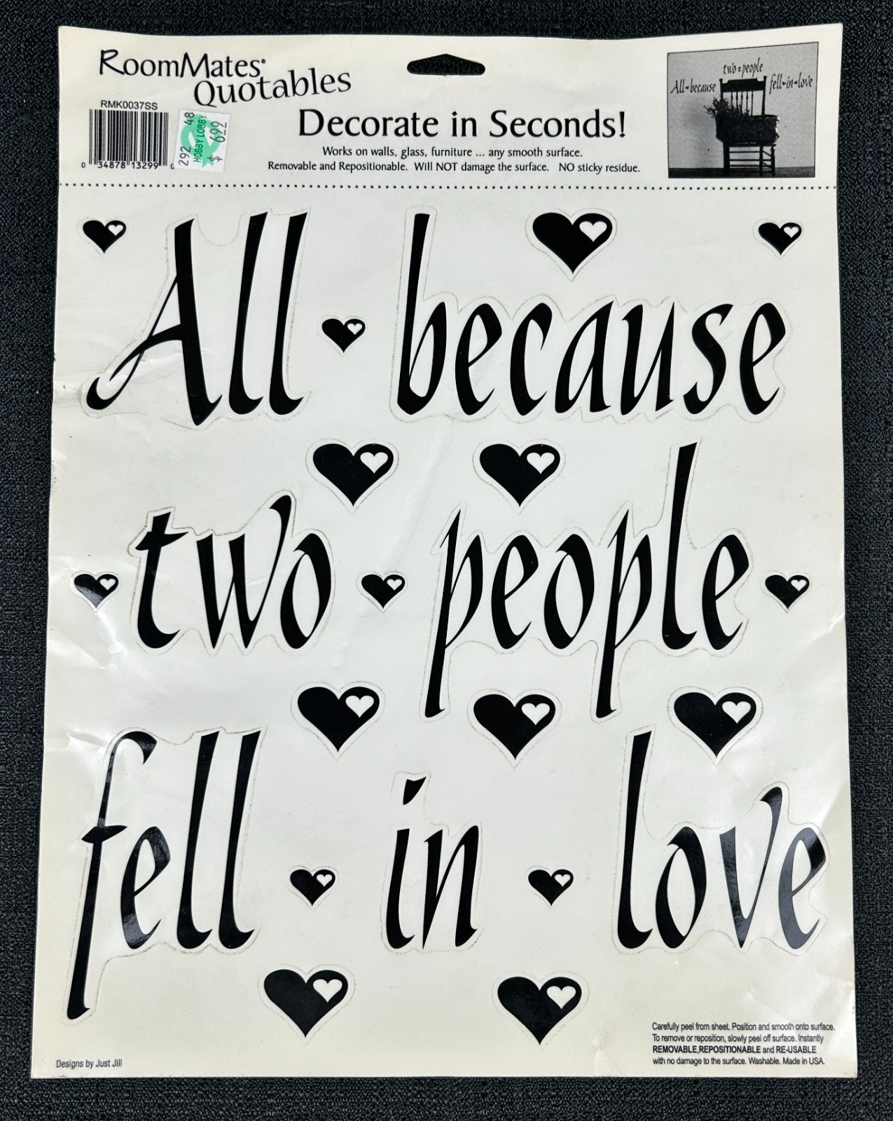 RoomMates Love Quote Decal All Because Two People Fell in Love Wedding Shower