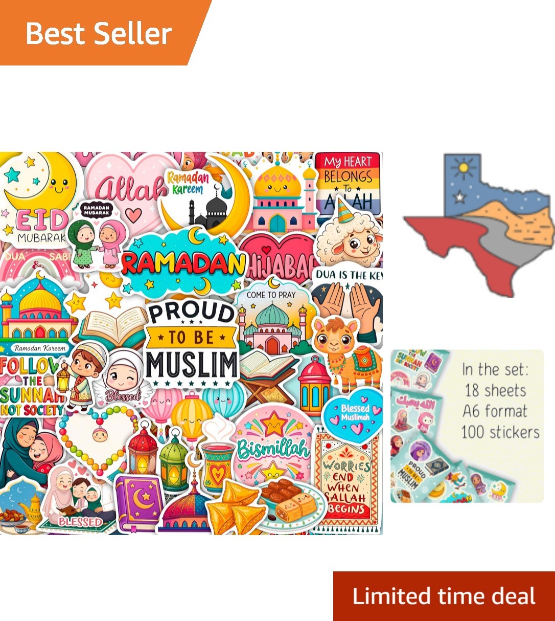 100Pcs Islamic Stickers for Water Bottle, Laptop, Muslim Stickers, Islam Deca…