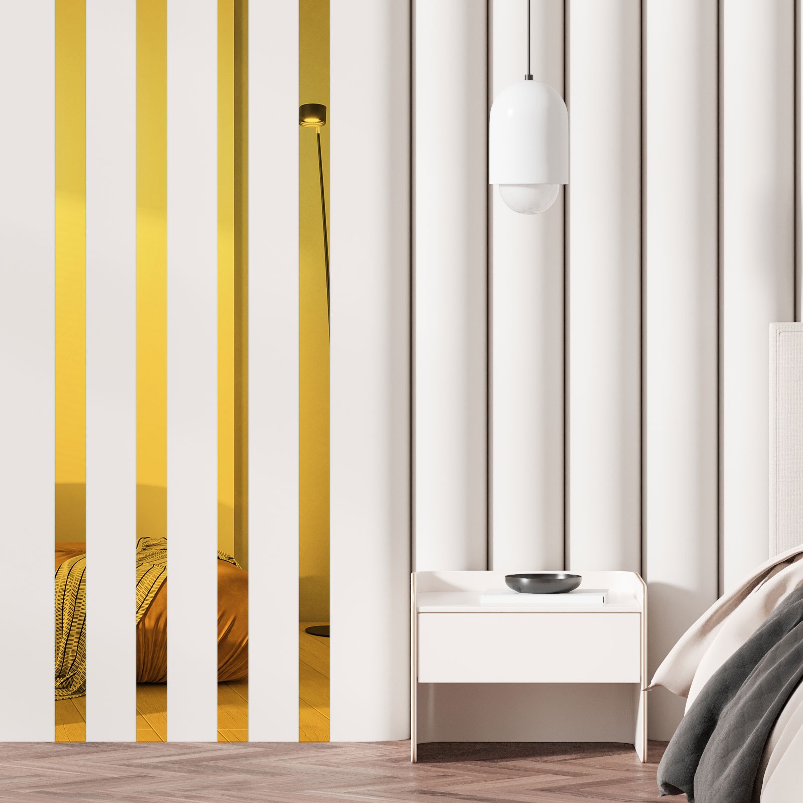 30 Pcs Striped Mirror Stickers, 1.97» x 11.8» Mirror Wall Stickers, Gold