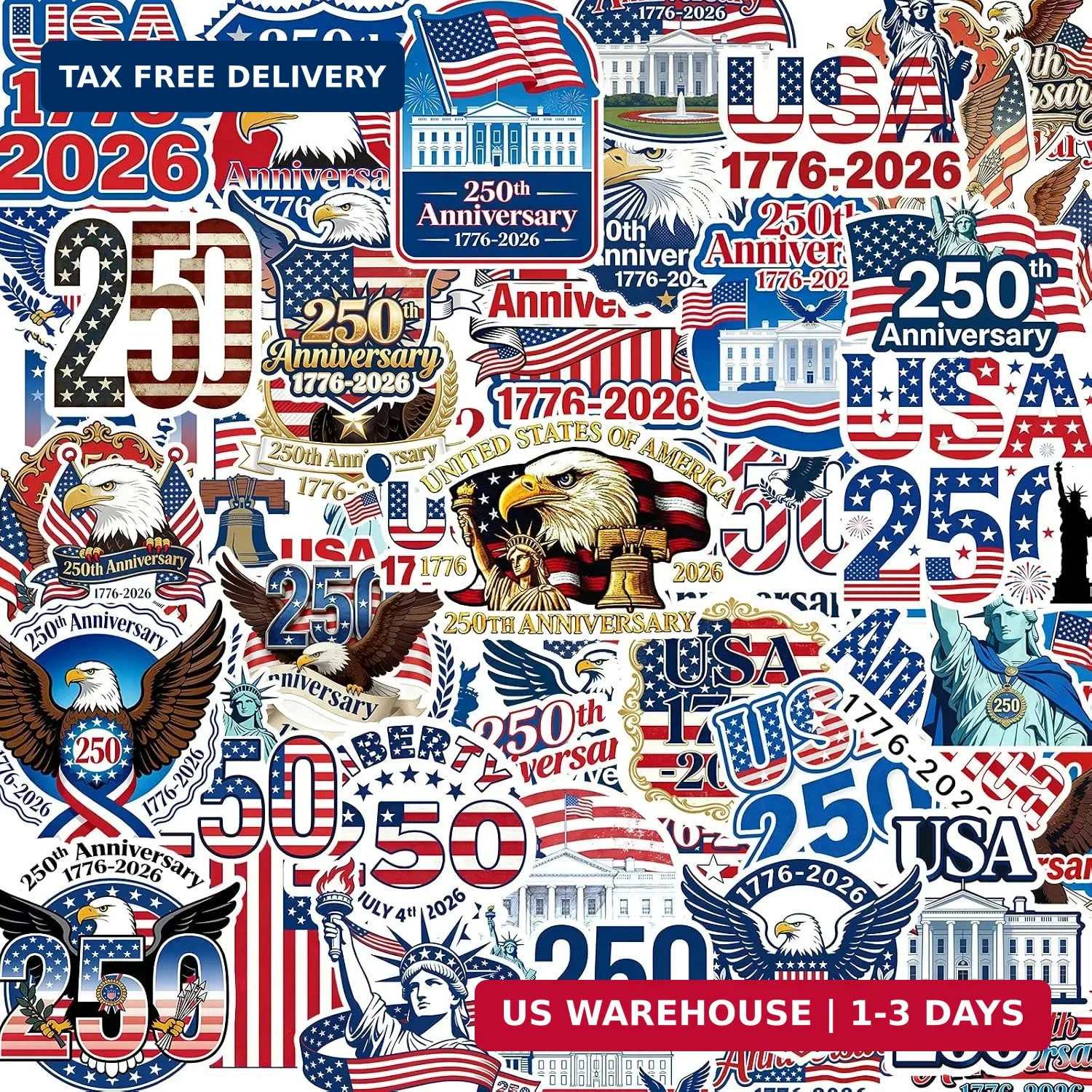 250 Anniversary USA Stickers, 250 Years of Freedom Anniversary Waterproof Vinyl