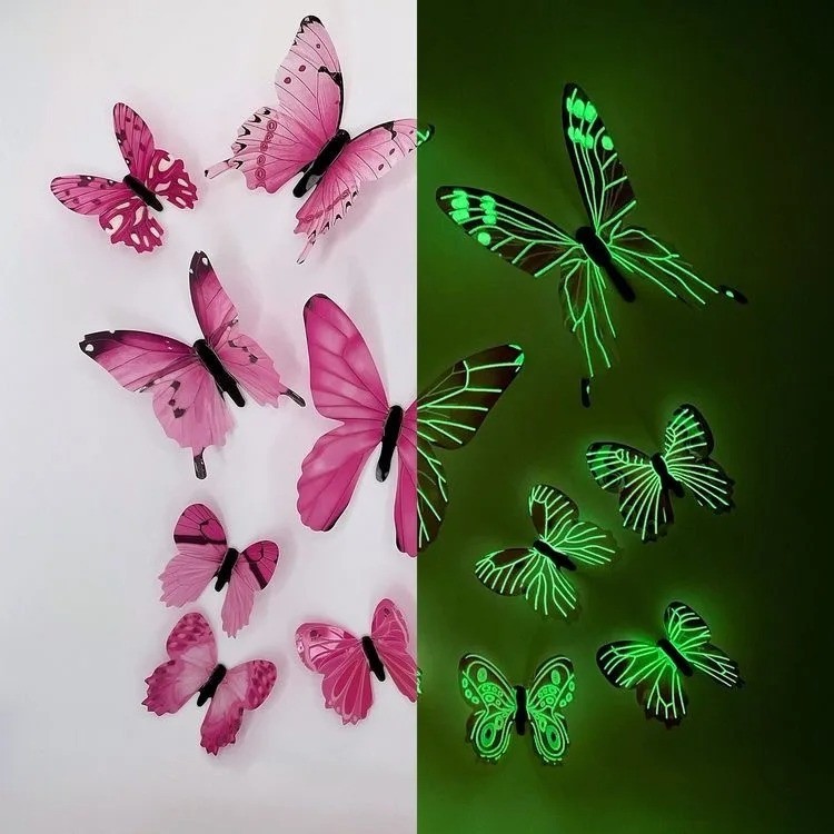 12PCS 3D Luminous Butterfly Wall Stickers DIY Home Decor Modern Art Gift
