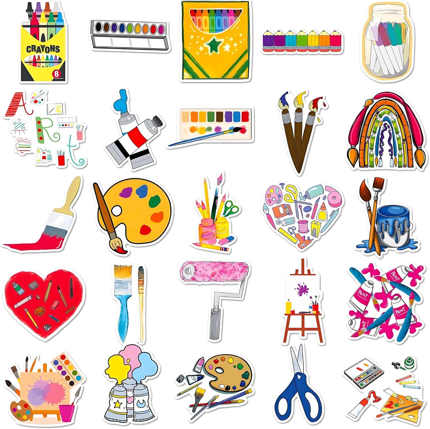 Art Painting Stickers, 100Pcs Paint Palette Stickers Paint Brushes Sticker Pigme