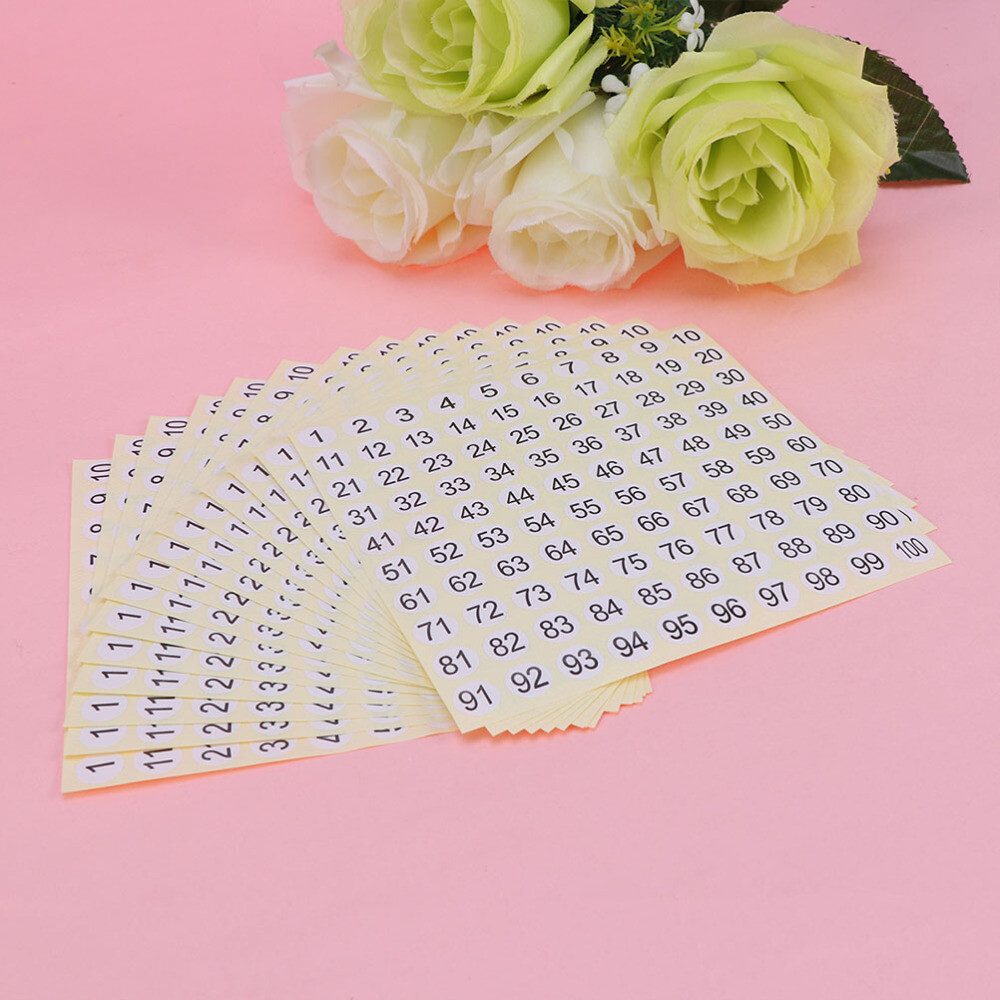 30 Sheets Number Labels 1- 100 Kids Stickers Tags Clothes Round Small