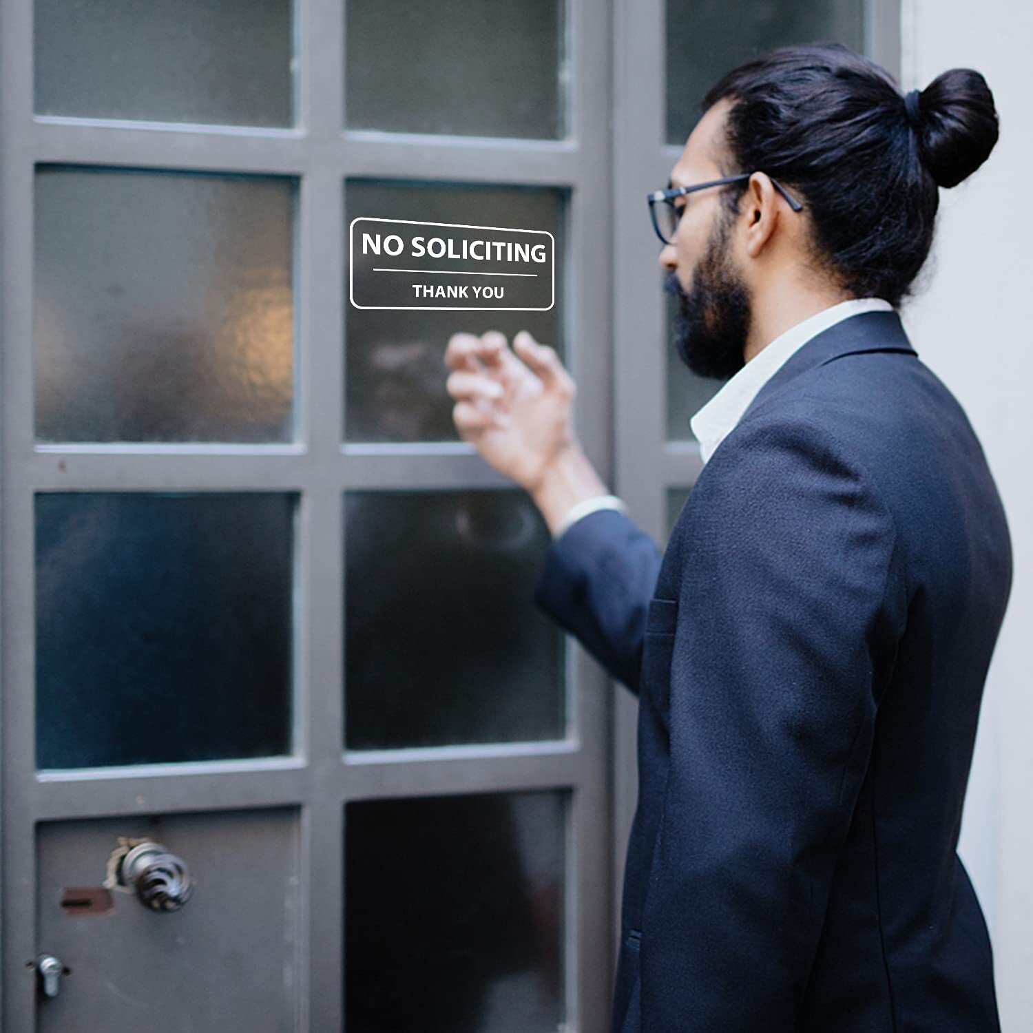 No Soliciting Sign 5-pack Stickers 3»X7» Door Window Outdoor Waterproof