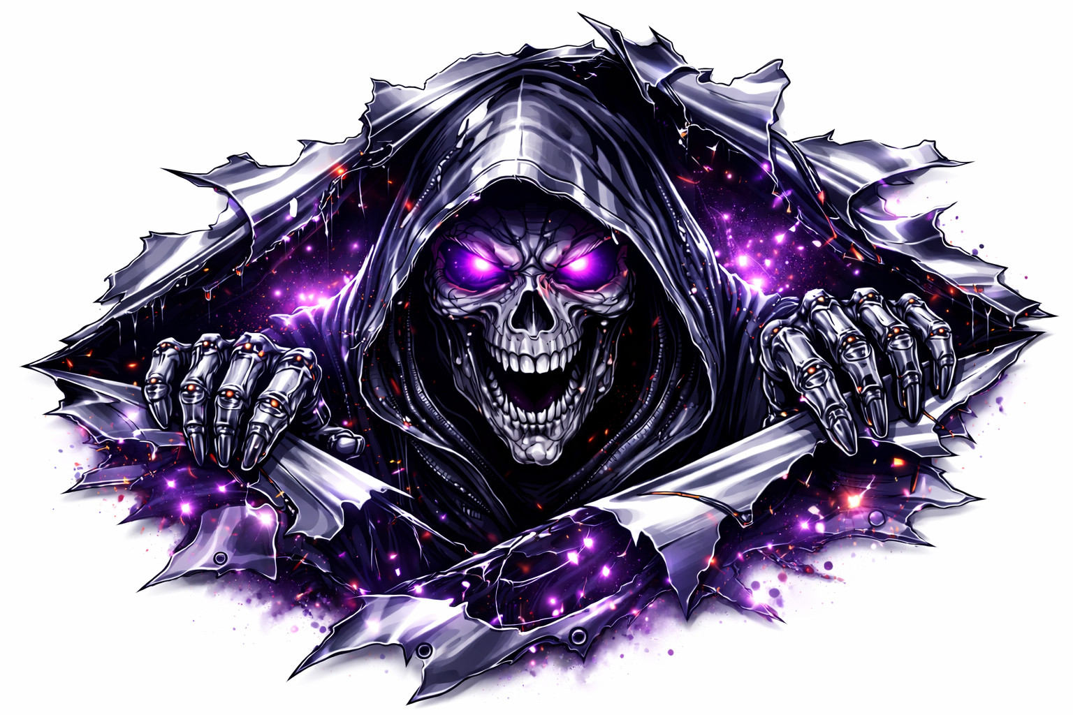 Peekaboo Grim Reaper Sticker Purple Galaxy Skull Car Decal Gothic Death Vinyl