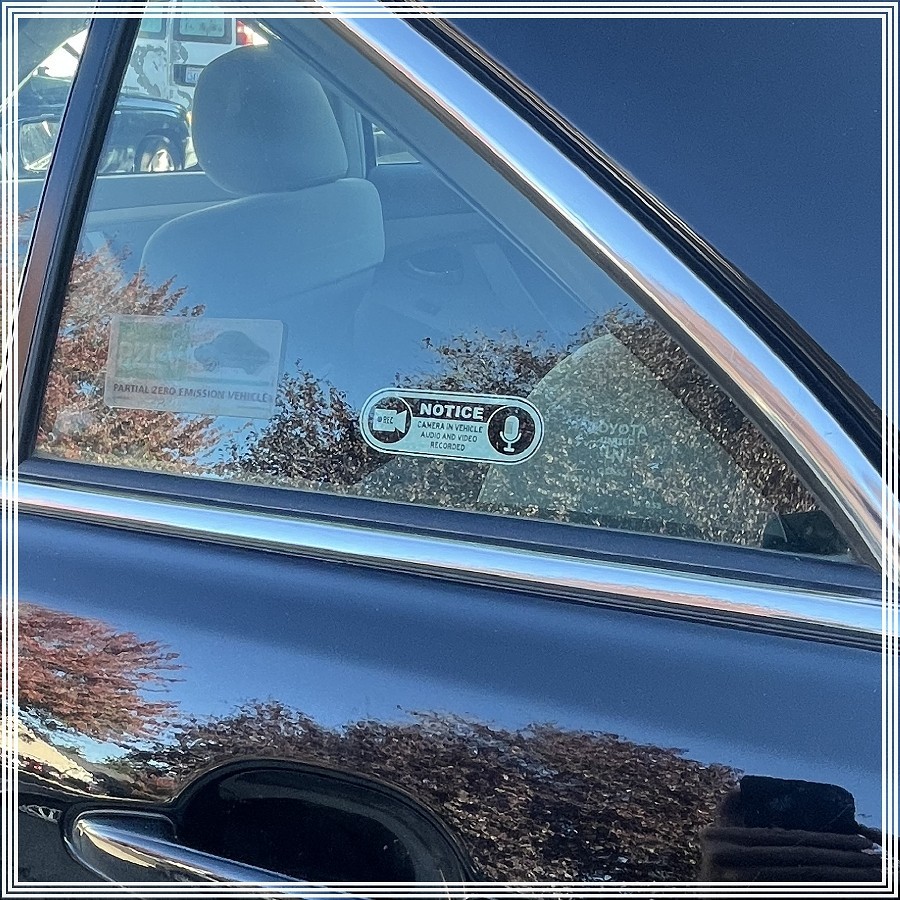 Camera in Car Recording Video 6-Pack INSIDE MOUNT Decals White Black 3.0″ x 1.0″