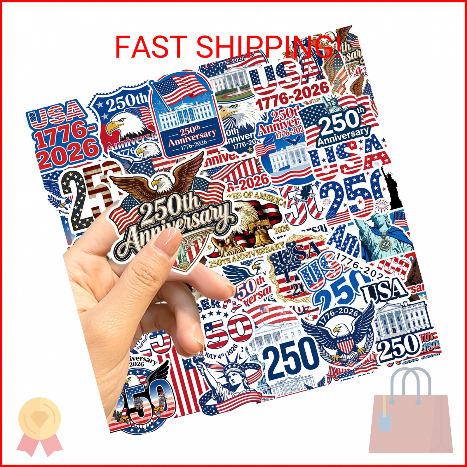 50Pcs 250th Anniversary Sticker 250 Years of Freedom Anniversary Waterproof Viny