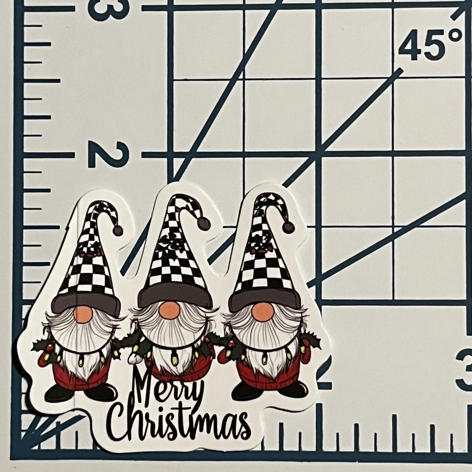 Checkered Hat Gnome Vinyl Sticker Die Cut Merry Christmas Black White