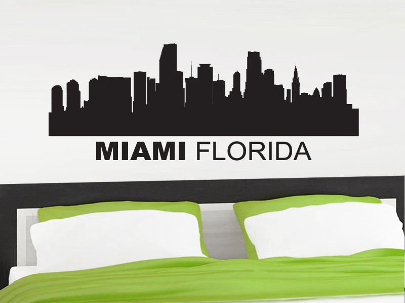 FGD Miami Florida Skyline Vinyl Wall Decal / Sticker in Black or White 20″x 53″