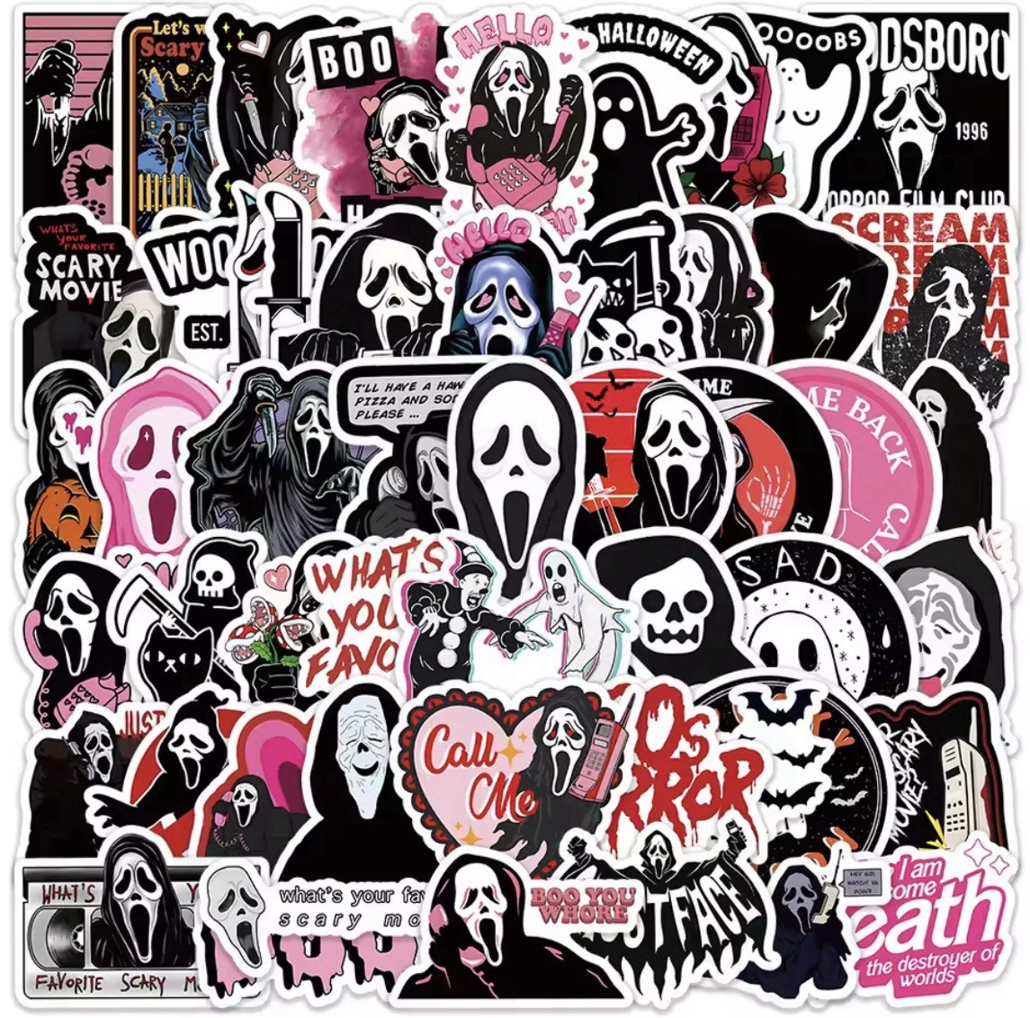 Ghost Mask Face Horror Movie Stickers 50pk Scary Cartoon Stickers FREE SHIPPING