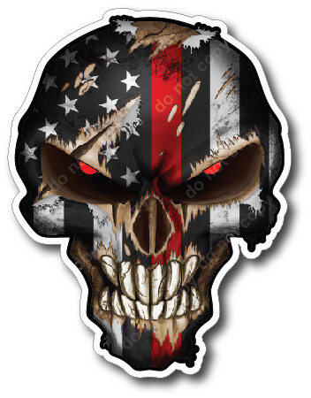 4x Thin Red Line Skull USA American Flag Sticker Vinyl Decal Car Truck