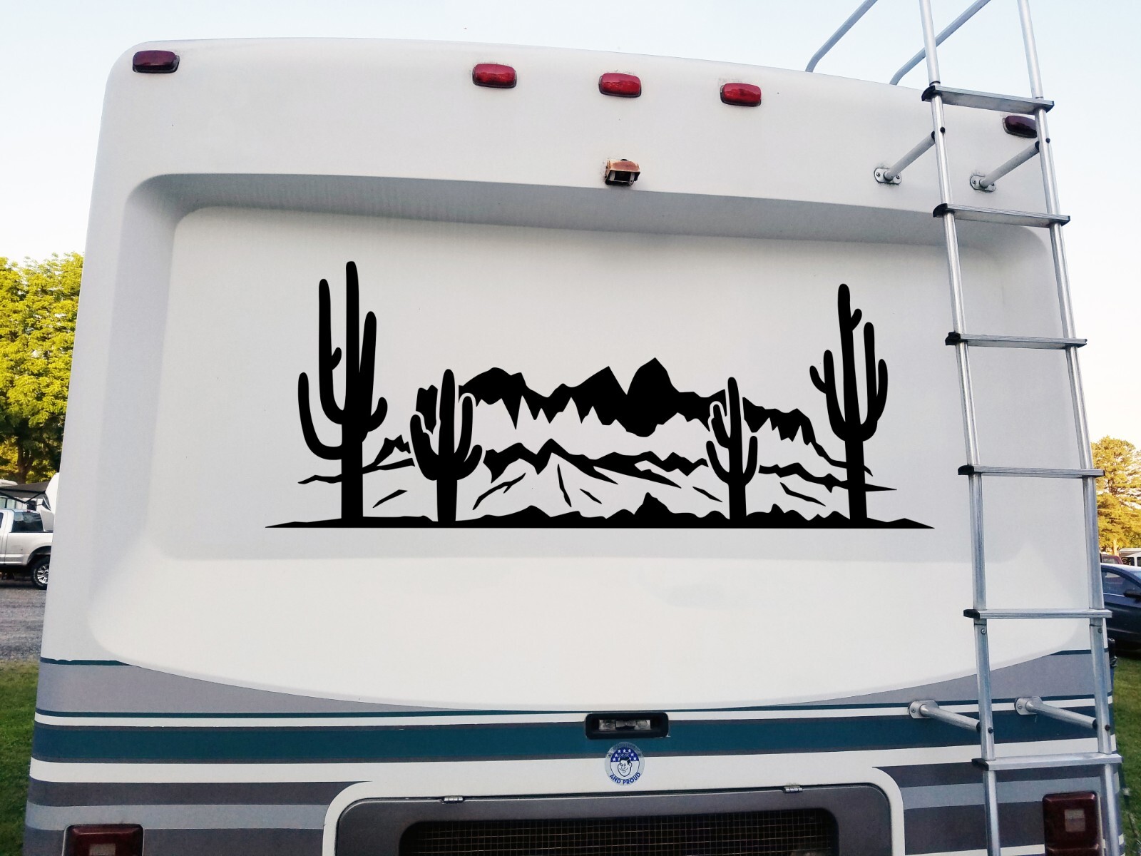 Desert Cactus Mountain Scene V5 Vinyl Decal – RV Camper Graphics Window Sticker