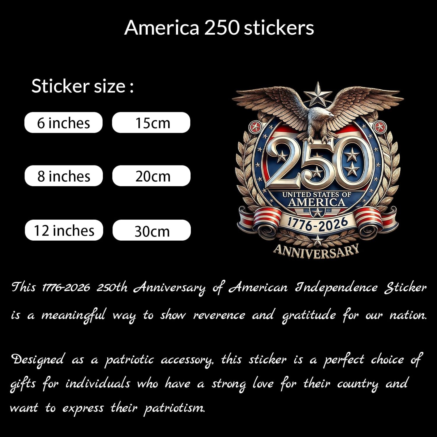 5PCS 250 Anniversary USA Stickers (1776–2026), 250 Anniversary USA Window Decal,