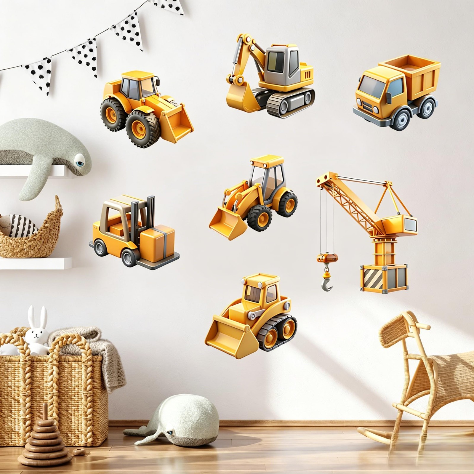 Pomodee Construction Vehicles Wall Stickers, Truck Decals for Boys Room